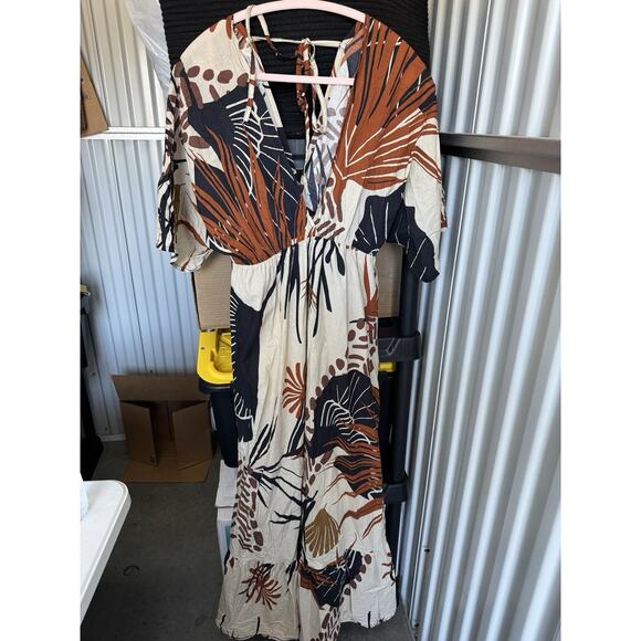 3 for $9 Made in Italy 100% Cotton Leaf Summer Dress/Coverup V Neck Ruffle - Picture 11 of 11